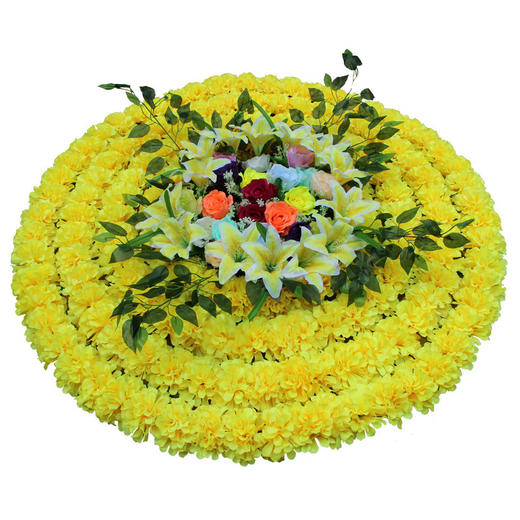 全黄仿真花圈1.3米绢花圈假花圈白事用菊花殡仪馆装饰花祭祀祭奠陵园 商品图0