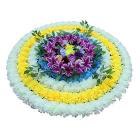 奶白+黄+奶白+蓝仿真花圈1.3米绢花圈假花圈白事用菊花殡仪馆装饰花祭祀祭奠陵园
