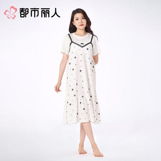 都市丽人睡衣女士睡衣薄家居服单面无尘棉睡衣女士无尘棉短袖裙女装睡裙LHC6A7 商品图1