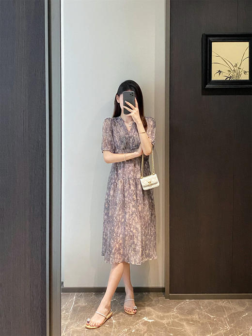 【上身美到冒泡！超绝气质感的印花雪纺收腰连衣裙】气质印花雪纺连衣裙法式 商品图4