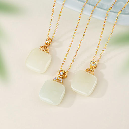 祥云如意小方糖纯银925项链新中式国潮和田玉锁骨链无事牌吊坠D1814 商品图2