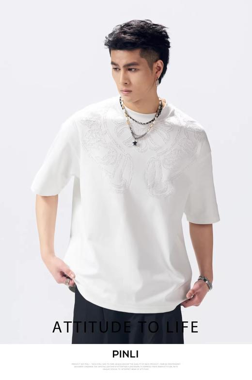 PINLI品立2026夏季新款男士宽松圆领激光烧花短袖T恤休闲上衣潮牌GD262111016 商品图7