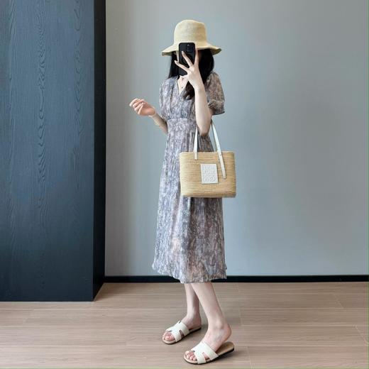 【上身美到冒泡！超绝气质感的印花雪纺收腰连衣裙】气质印花雪纺连衣裙法式 商品图1