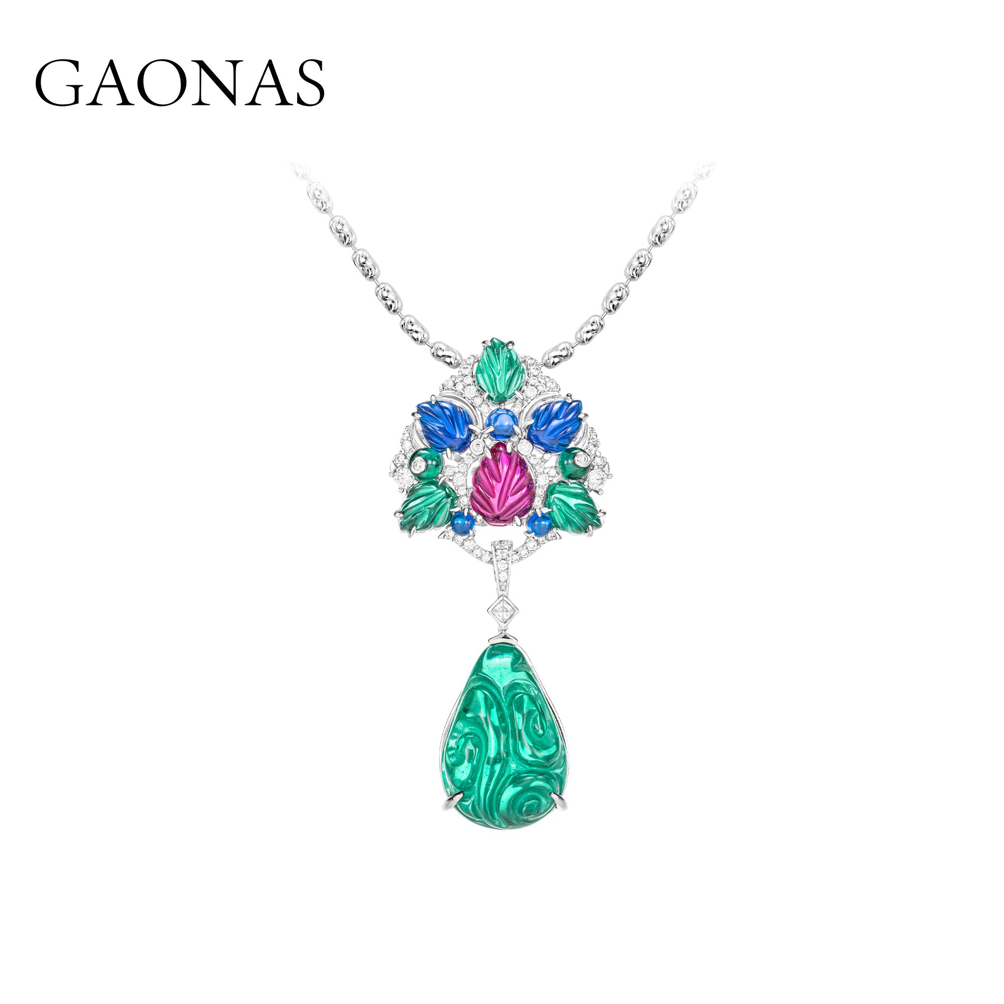 GAONAS高纳仕 人造合成水果锦囊蓝绿项链