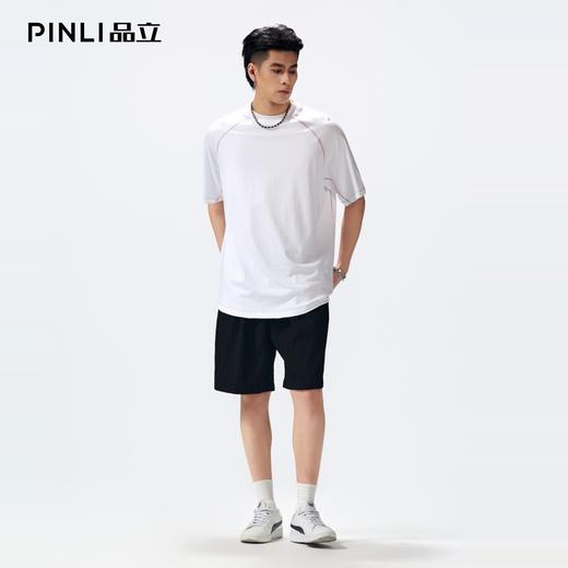 PINLI品立2026夏季新款男线条纯色打底上衣宽松圆领连肩袖短袖T恤GD262111027 商品图1