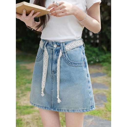 鹿向南「浅夏织梦」浅蓝色牛仔半身裙女夏季韩系小个子A字短裙子 商品图2