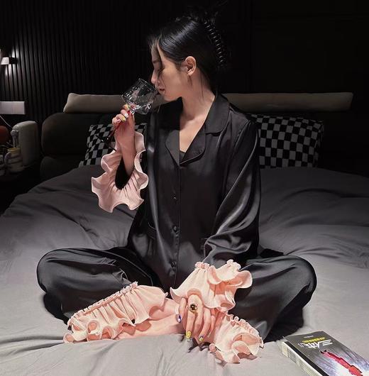 太太太好看了叭！冰丝贡缎睡衣女木耳边春季新品宽松套装甜美氛围感家居服 商品图0