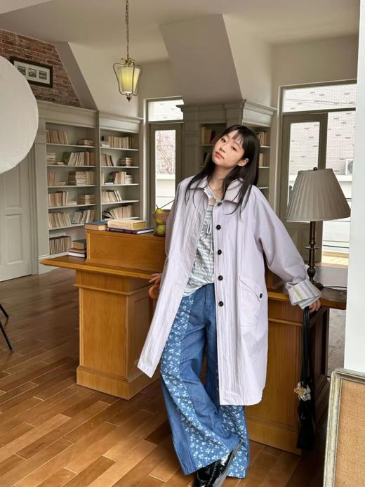 nothe Case布然/NC261815/「淡紫空气」拼皮领紫色中长款风衣 商品图2