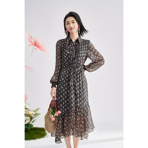 剩S/M/L 米思阳时尚印花拼接大摆裙秋装新款减龄荷叶边薄款连衣裙0549 商品图0