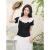 鹿向南「黑巧甜心」黑色短袖T恤女春新款时尚拼接设计感修身上衣 商品缩略图3