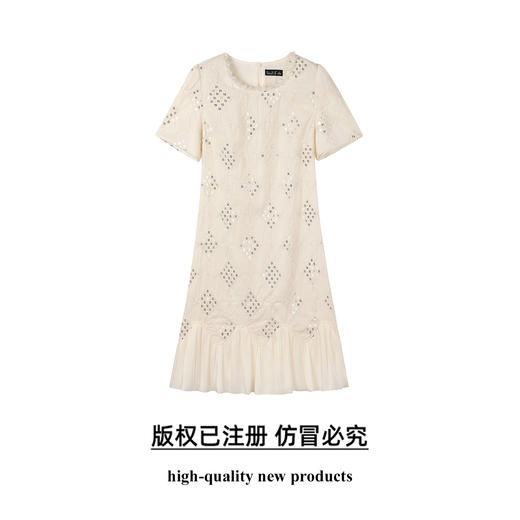 奢姿大码女装2026夏季胖妹妹时尚亮片蕾丝圆领连衣裙气质通勤长裙9962894473 商品图0