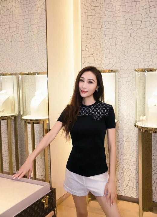 驴家新款黑白提花针织短袖 商品图2