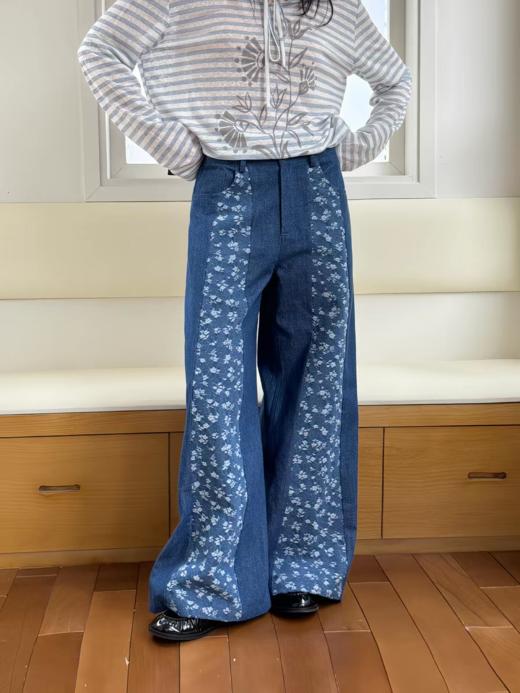 nothe Case布然/NC261803/「电影唱片」拼接提花阔腿牛仔裤 复古休闲长裤 商品图0