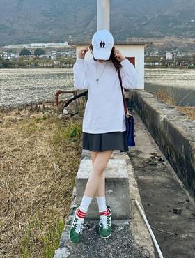 佰搭实穿口碑打底 100%棉纯色圆领长袖黑白T恤