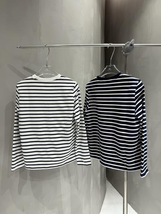 点此购买 哈吉斯春秋季女士宽松撞色条纹打底内搭纯棉长袖T恤 ss 341790 商品图1