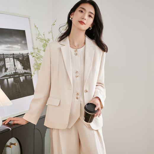 剩S/M/XL/XXL 米思阳2025秋季新款简约通勤亚麻衬衫高级感长袖一粒扣外套女3148 商品图1