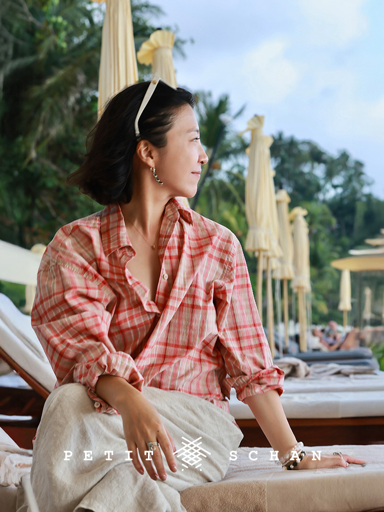 Petit Schan小闪 CLO#1071 Unexpected 粉了个绿 新疆长绒棉桑蚕丝色织格纹休闲长袖衬衫