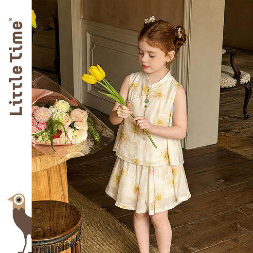 littletime女童新中式套装夏季2026新款盘扣背心阔腿裤两件套 商品图3