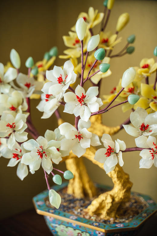 独角鹿西洋古董中国出品宝相花纹景泰蓝盆装饰「金枝玉堂」珍宝像生盆景一对 商品图4