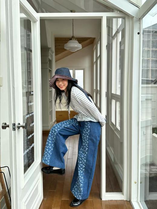 nothe Case布然/NC261803/「电影唱片」拼接提花阔腿牛仔裤 复古休闲长裤 商品图1