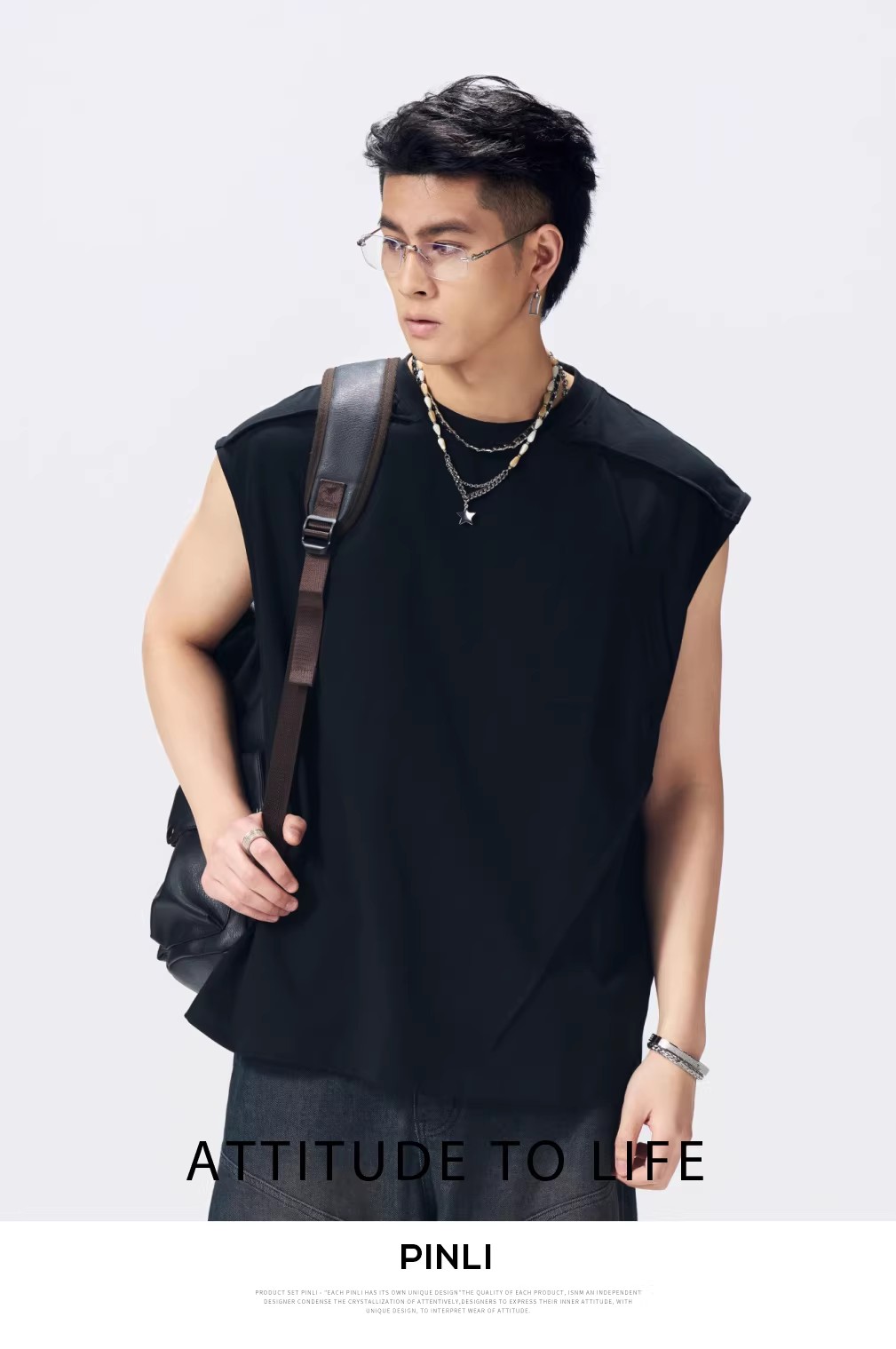 PINLI品立2026夏季新款男宽松圆领无袖短袖T恤上衣潮GD262111012