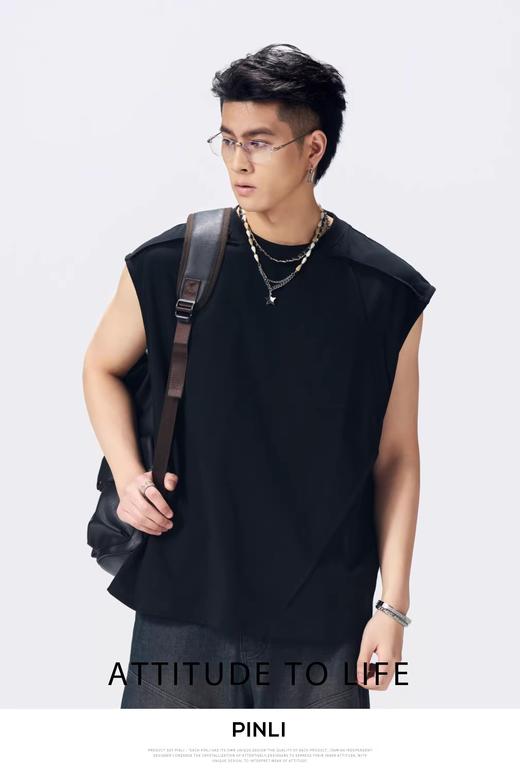 PINLI品立2026夏季新款男宽松圆领无袖短袖T恤上衣潮GD262111012 商品图0