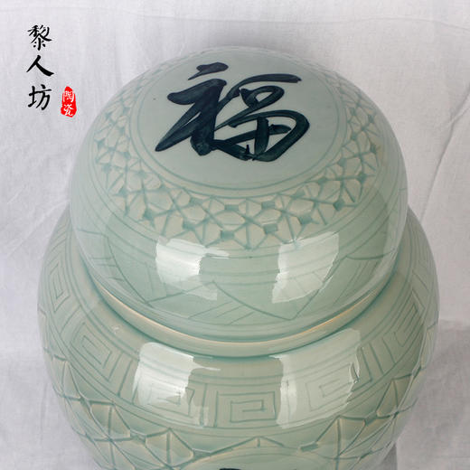 双层盖大号骨灰罐 福禄双全直身大口影青陶瓷捡骨罐 商品图2