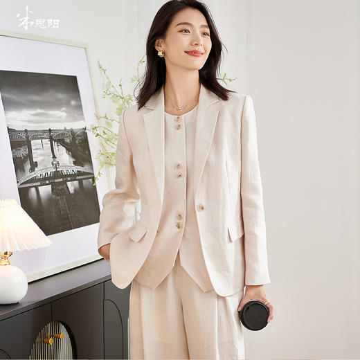 剩S/M/XL/XXL 米思阳2025秋季新款简约通勤亚麻衬衫高级感长袖一粒扣外套女3148 商品图0