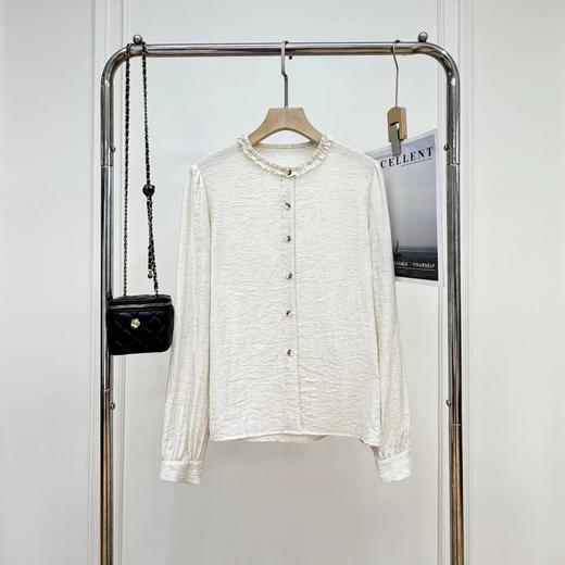 F031001早春新款法式气质百搭亚麻木耳边立领长袖衬衫 商品图0