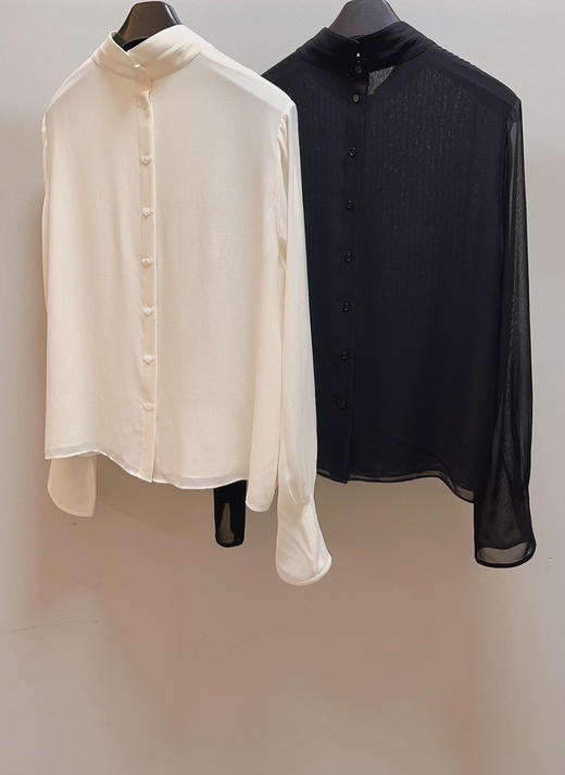 310-4 渠道圆正 小禾爆款 真丝乔其 小立领 塔可边 花苞绣 精致气质衬衫 从春穿到夏 自留XL 商品图12