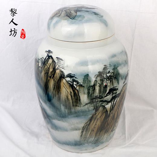 双层盖陶瓷骨灰坛子 黄山风景景德镇瓷器骨灰坛 商品图1