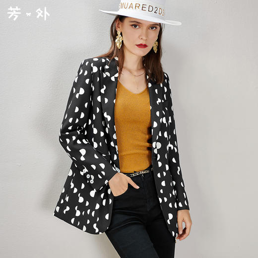 剩S/M/L/XL 芳外秋季新款时尚波点一粒扣西装外套显瘦通勤外套女8D21CX1417 商品图0