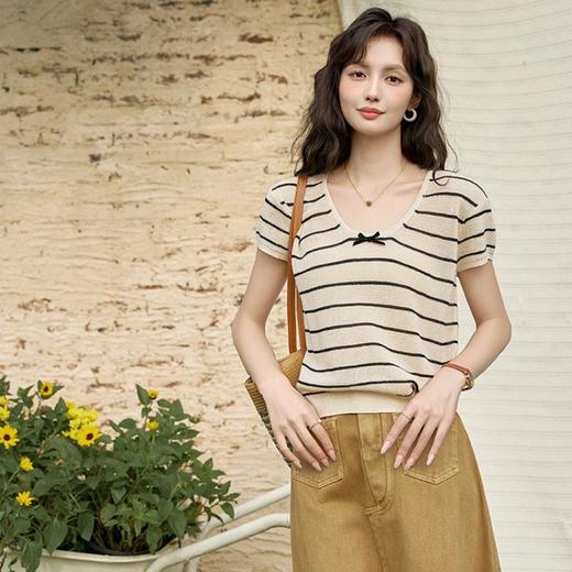 【简单大方 松弛优雅的条纹针织衫】简简单单却很有味道的一款夏日搭配 商品图5