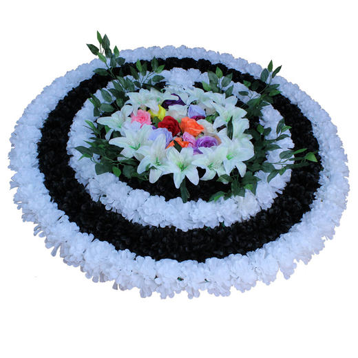 纯白+黑+纯白+黑仿真花圈1.3米绢花圈假花圈白事用菊花殡仪馆装饰花祭祀祭奠陵园 商品图0