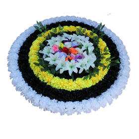 纯白+黑+黄+黑仿真花圈1.3米绢花圈假花圈白事用菊花殡仪馆装饰花祭祀祭奠陵园