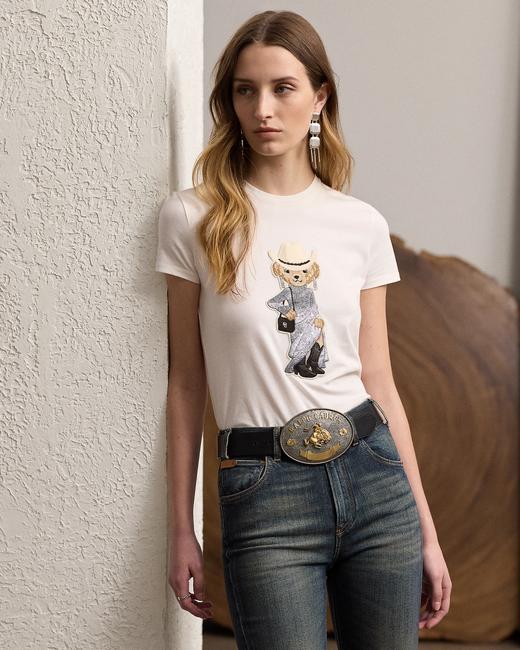 RL高端线原单“老钱风”重磅亮片熊刺绣T恤 商品图2