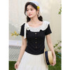 鹿向南「黑巧甜心」黑色短袖T恤女春新款时尚拼接设计感修身上衣 商品缩略图0