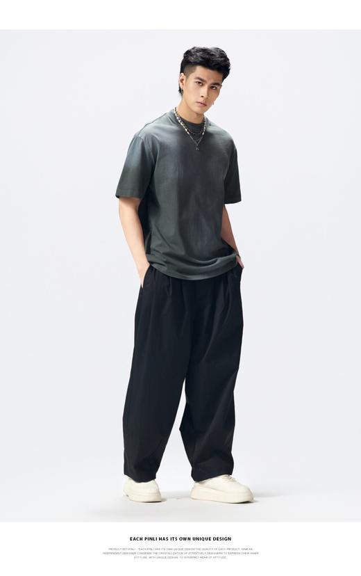 PINLI品立2026夏季男装宽松圆领落肩重磅纯棉水洗渐变短袖T恤潮牌GD262111024 商品图8