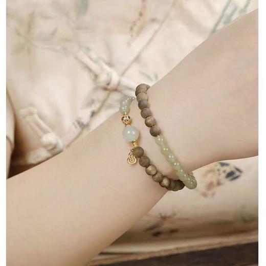 福禄凝玉天然棋楠沉香和田玉双圈手串 商品图4