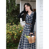 鹿向南「格韵时光」法式复古蓝格连衣裙女夏新款气质荡领无袖裙子 商品缩略图1