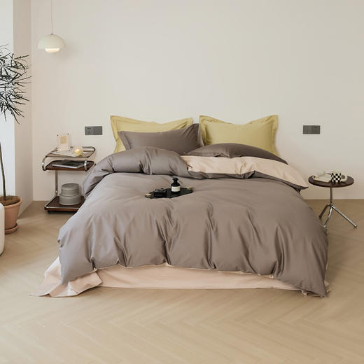 轻奢高支~100s全棉长绒棉四件套纯棉纯色双拼被套床单简约床上用品套件 商品图1