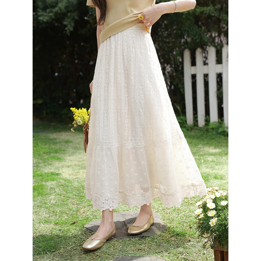 鹿向南「月光白昭」蕾丝a字半身裙女夏2026新款通勤百搭温柔长裙 商品图0