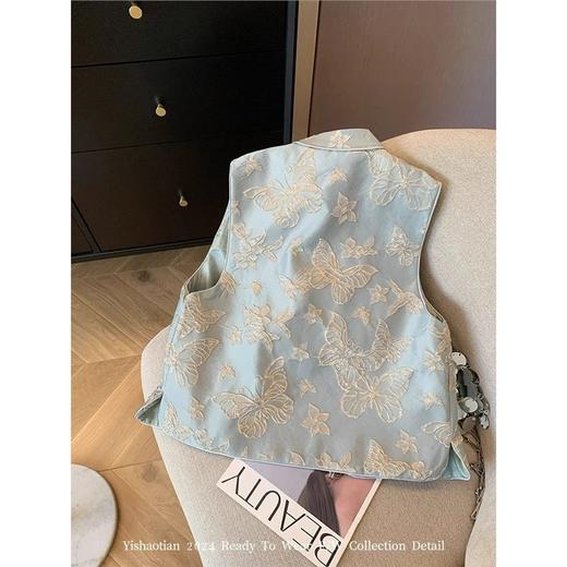 春夏新中式国风马甲 蓝色蝴蝶刺绣上衣女装 气质无袖背心马甲 商品图1