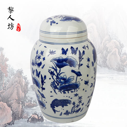 陶瓷骨灰坛子 景德镇青花瓷器双层盖骨灰罐 商品图0