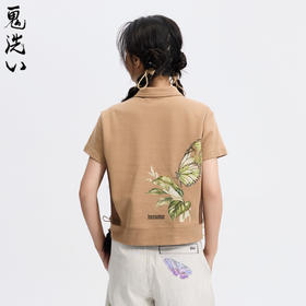 ONIARAI/鬼洗26春夏黑标石器时代蝴蝶拼接散口短身马球衫 A840027