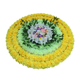 黄+黄+奶白+奶白仿真花圈1.3米绢花圈假花圈白事用菊花殡仪馆装饰花祭祀祭奠陵园