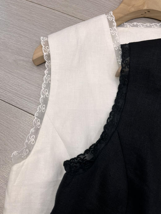 原单新款100%亚麻老钱风蕾丝捆边碰撞背心马甲外套 商品图8