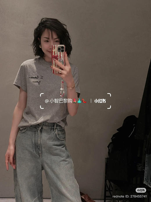 310-11 预售10天发 独家圆正 lew 26ss 区域限定绣花 灰色圆领短袖T恤 我穿XL 商品图5