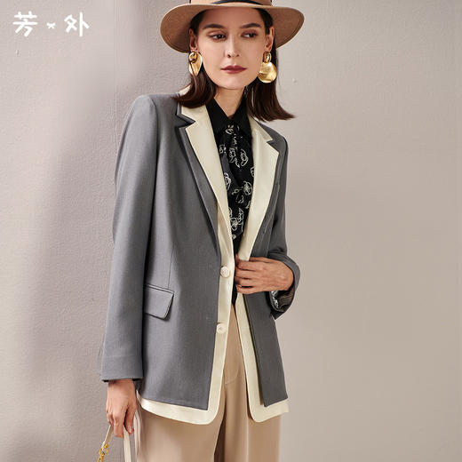 剩S/M/L/XL 芳外春季新款职场通勤西服双色拼接款假两件女式西装外套0160 商品图0