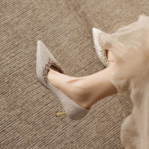 阿么手工女鞋法式细跟高跟鞋洋气不累脚宴会结婚伴娘小众婚鞋8CM 商品图2